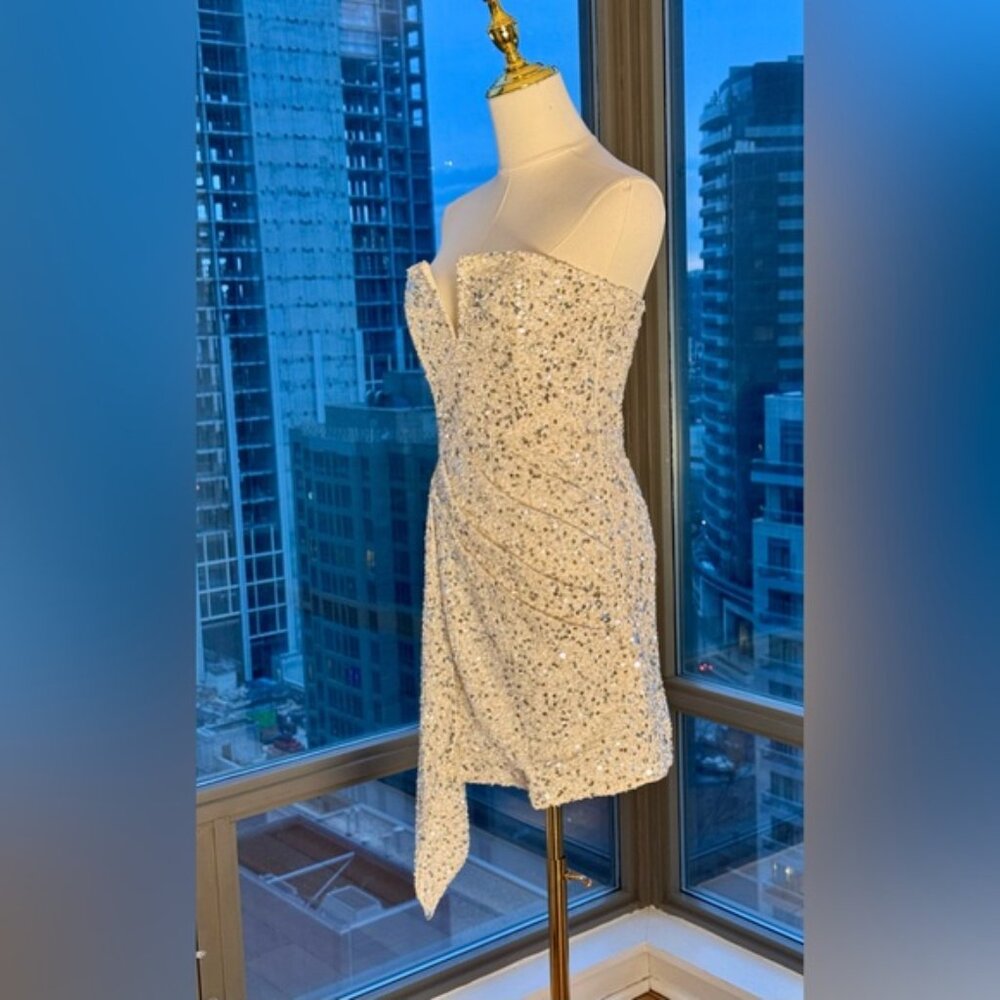 🆕 RETROFETE 🧿 NWOT Omer Sequin Dress, White & Silver, Sz XS (UK 8 US 4 ) - Picture 6 of 16